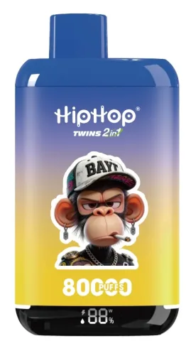 HipHop Twins 80K 2 en 1, vape desechable con los sabores Mixed Berry, Peach Ice